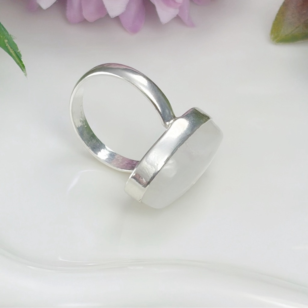 Rainbow Moonstone Ring Size 7 Pure Sterling Silver 925 Oval Boho New - Picture 8 of 12